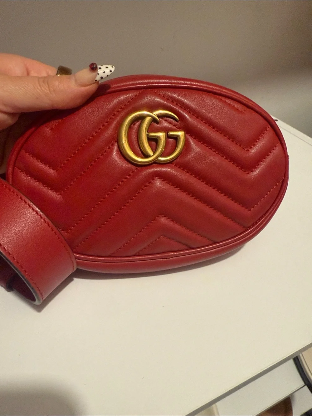 Gucci Red GG Marmont Quilted Oval Belt Bag with Gold Hardware